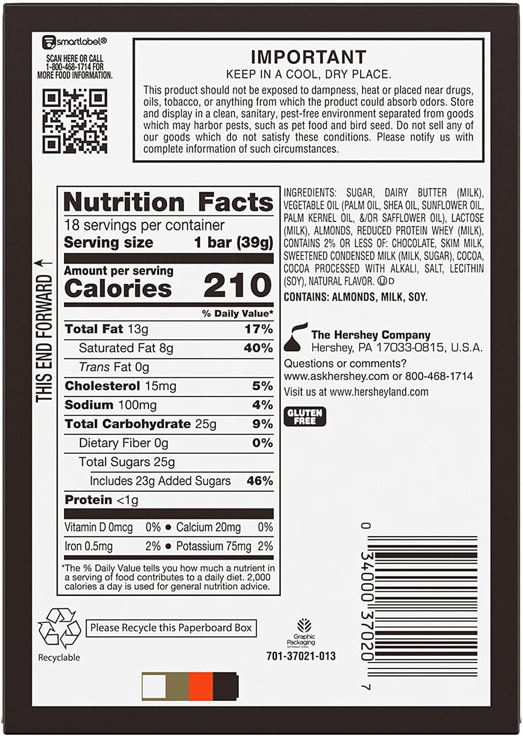 Imported Skor milk chocolate covered butter toffee candy bar single pack