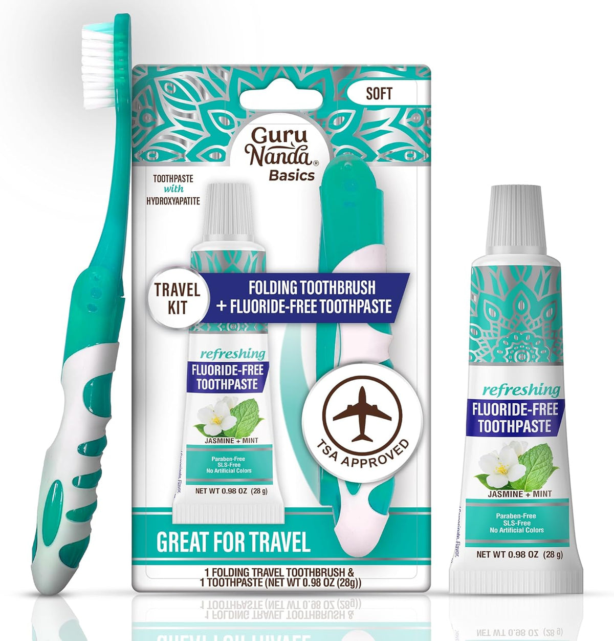 GuruNanda folding toothbrush and toothpaste kit front view