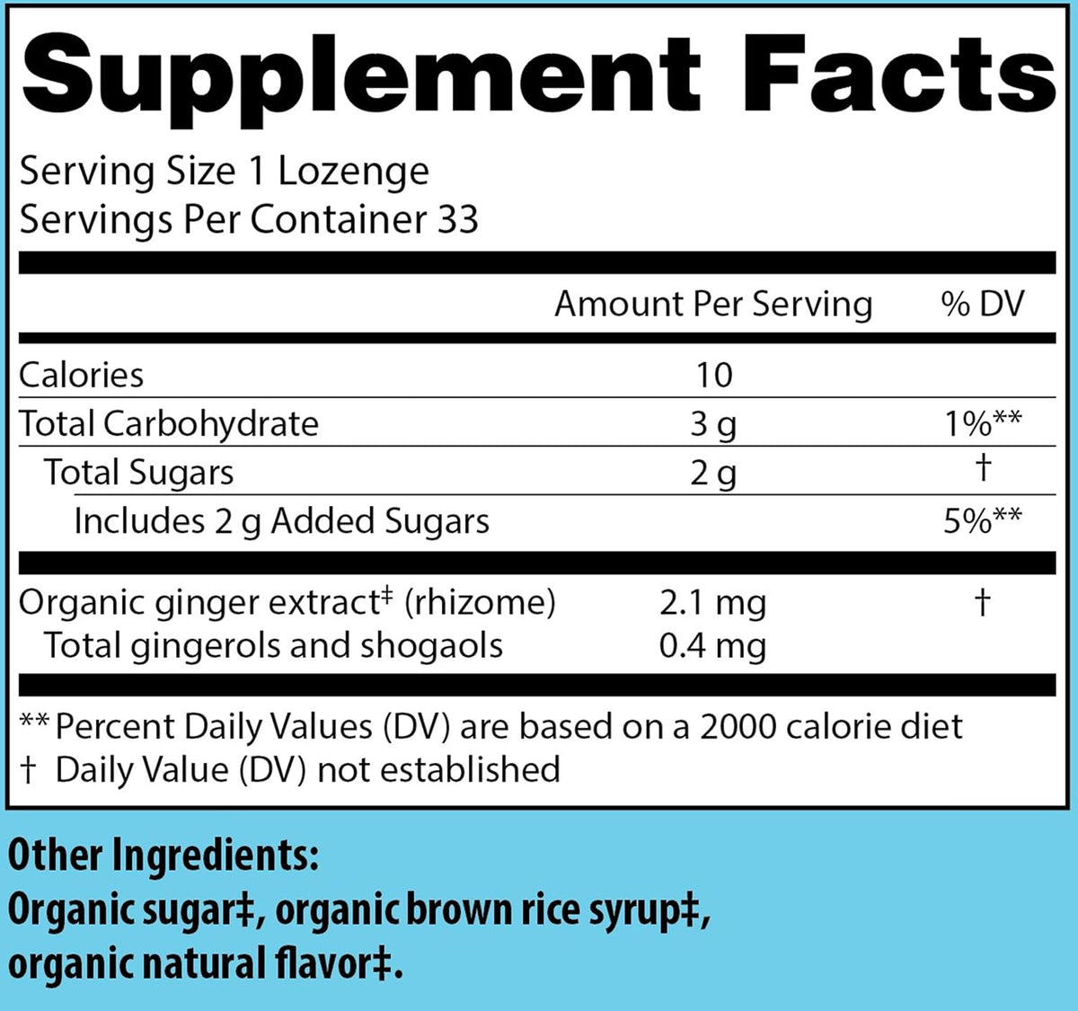 Back panel of Tummydrops Butterscotch Ginger pouch showing ingredients list and dietary supplement facts.
