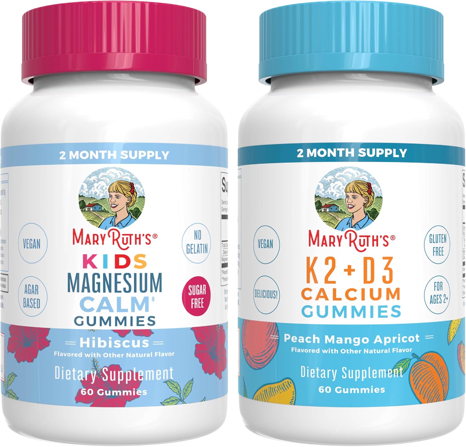 MaryRuth Organics kids magnesium calm and vitamin k2 d3 gummies front view