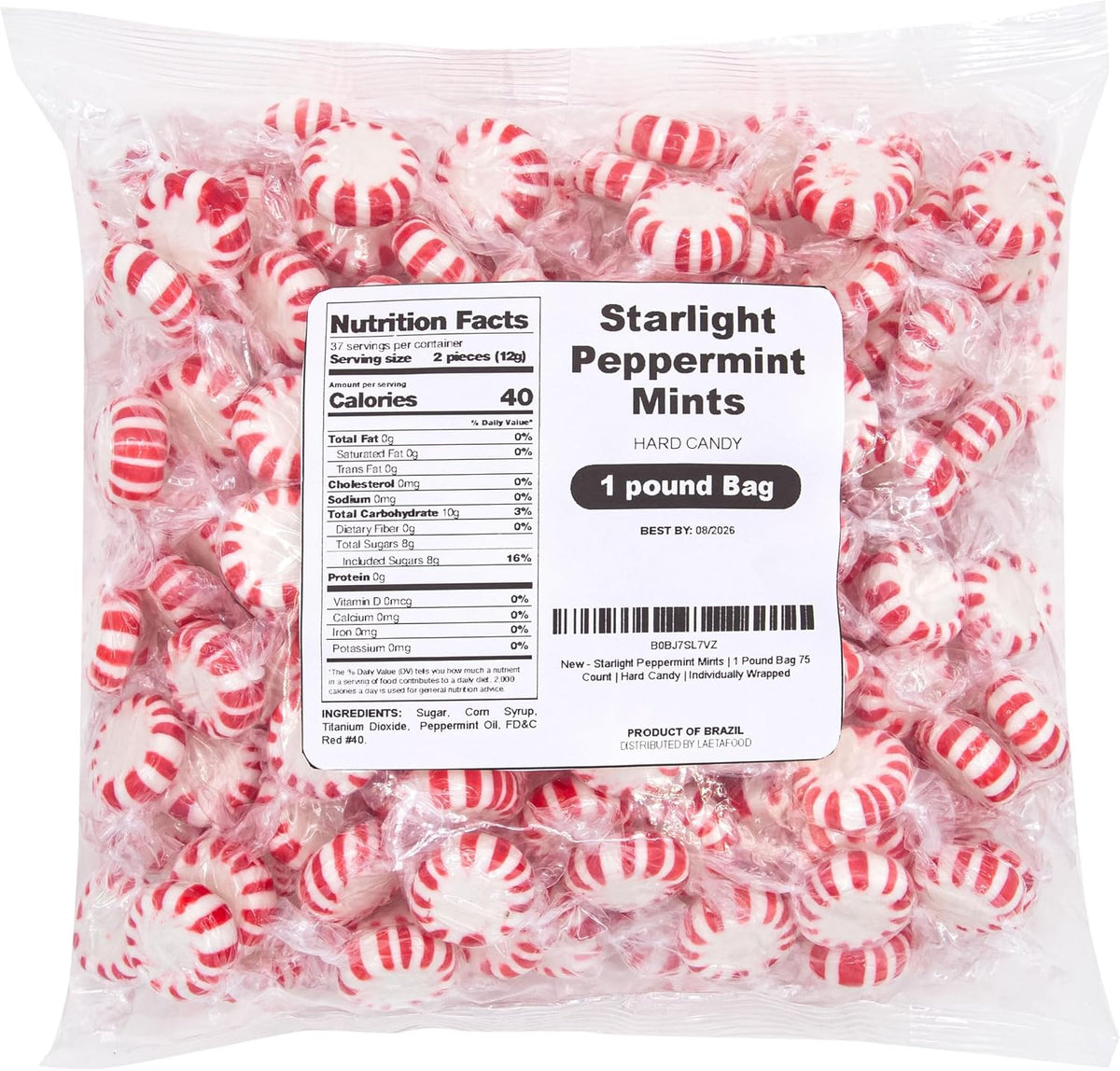 Close up view of individually wrapped old fashioned peppermint hard candies showing the pinwheel pattern.