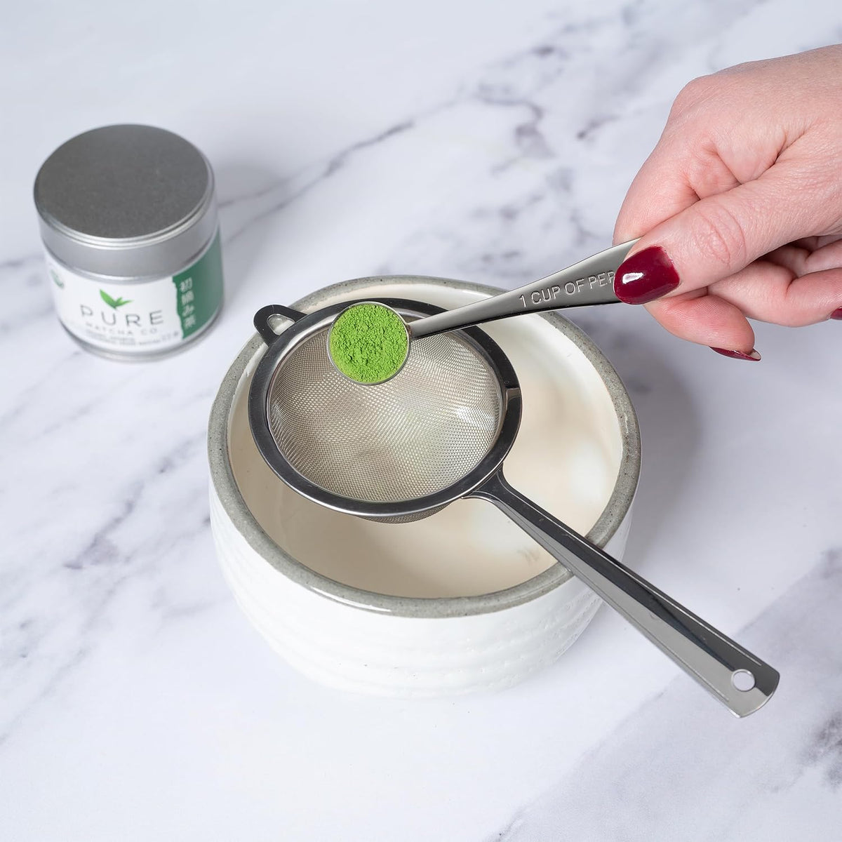 Pure Matcha teaspoon showing bowl depth and polish