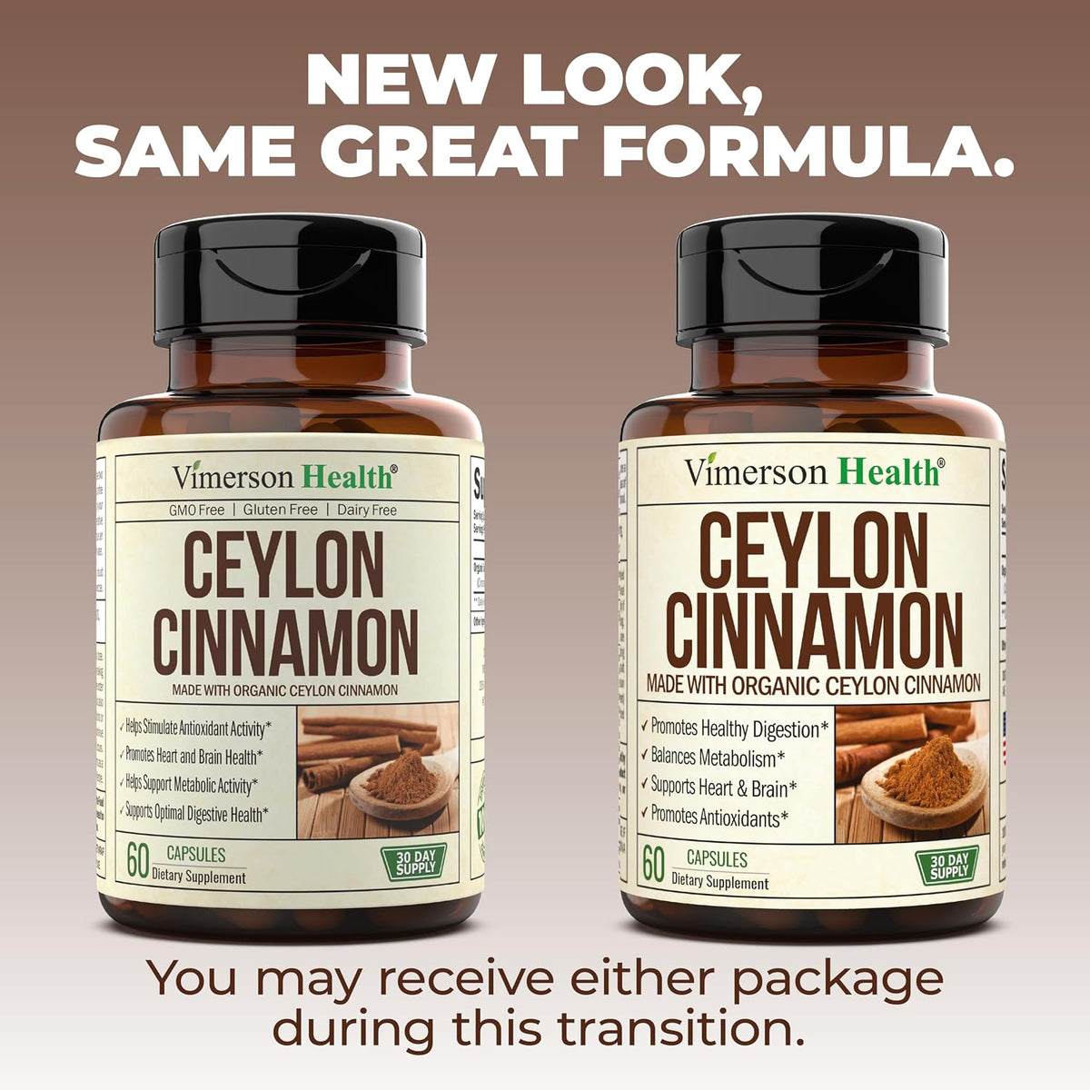 Vimerson Health 60 count Ceylon cinnamon capsules packaging overview