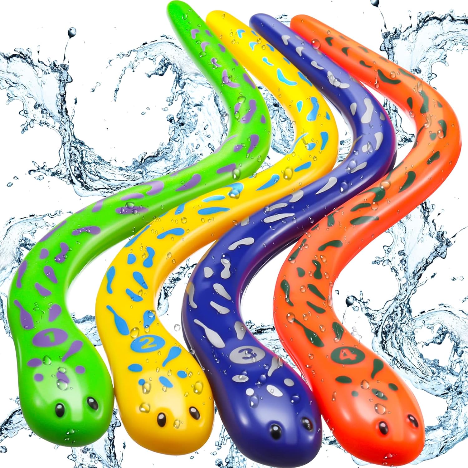 Civaner pool diving toys front view showing four colorful snake pieces for underwater swimming games.