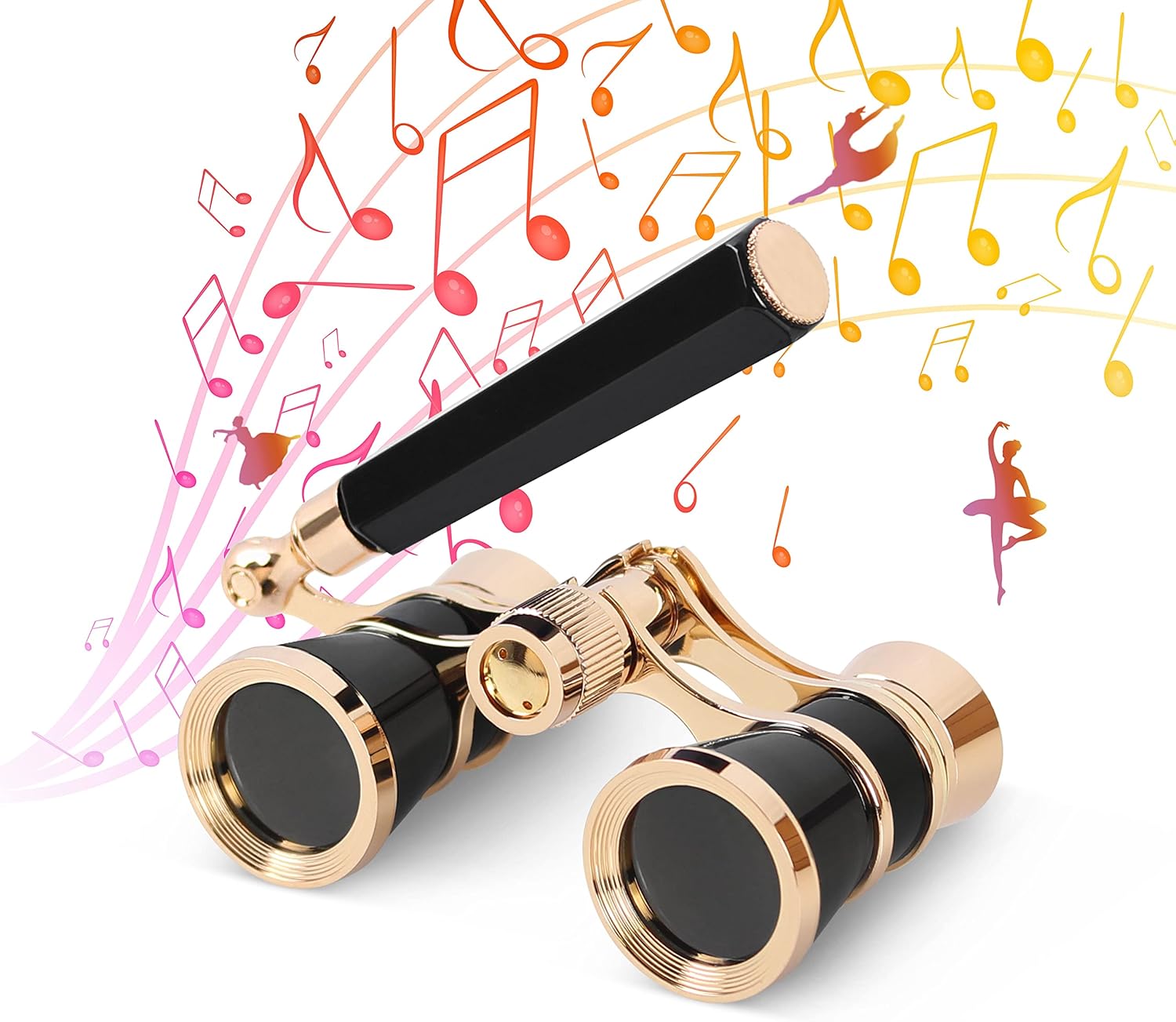 Aomekie 3x25 opera glasses front view in polished black and gold lacquer
