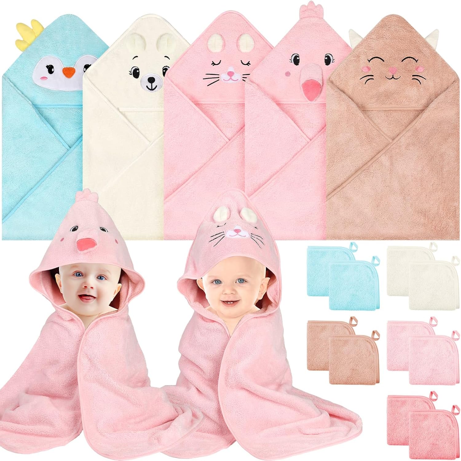 Sublaga 15 piece hooded baby towel and washcloth set front view