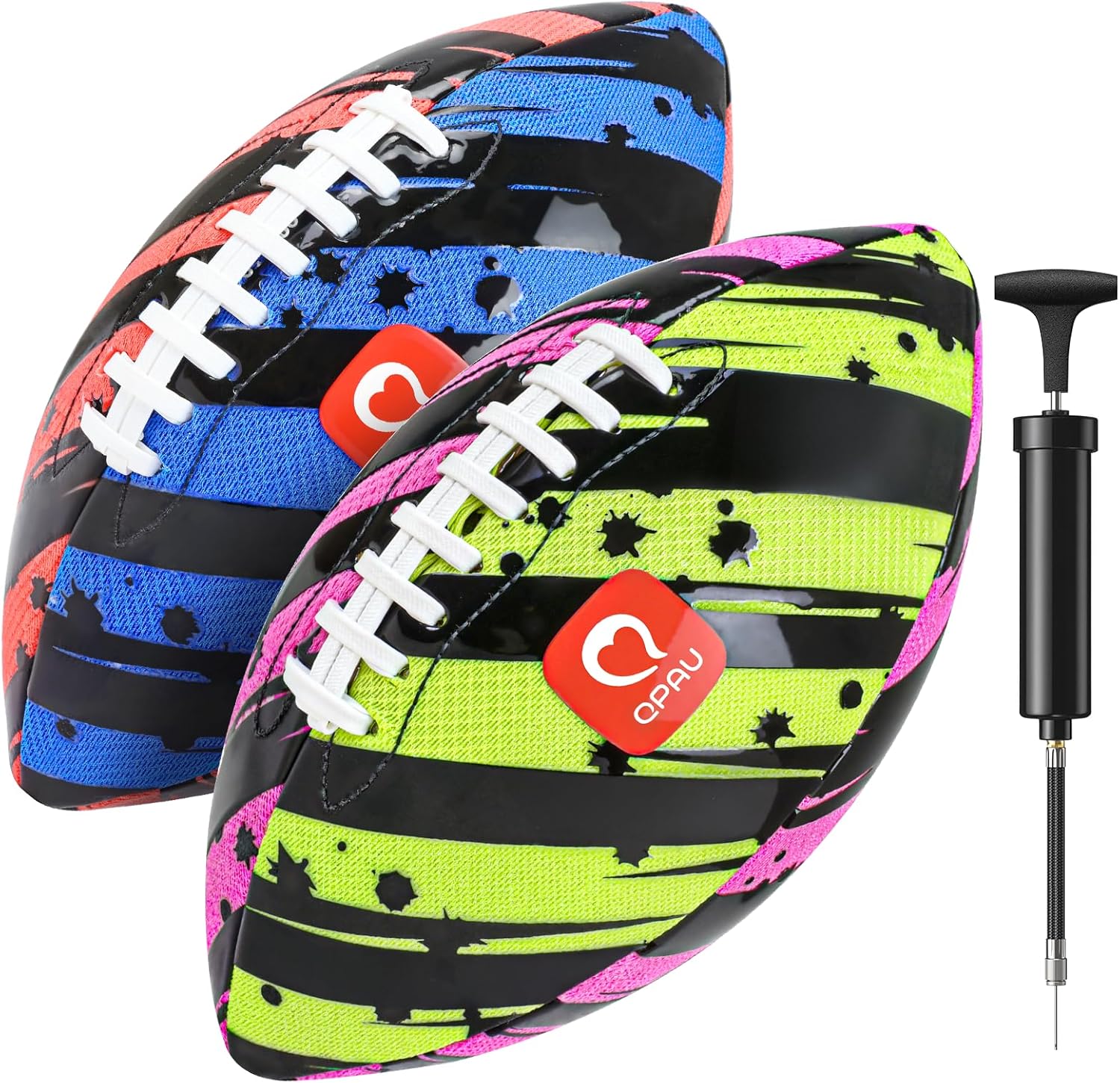 QPAU Waterproof Football front view of the two pack nine inch outdoor pool toy.