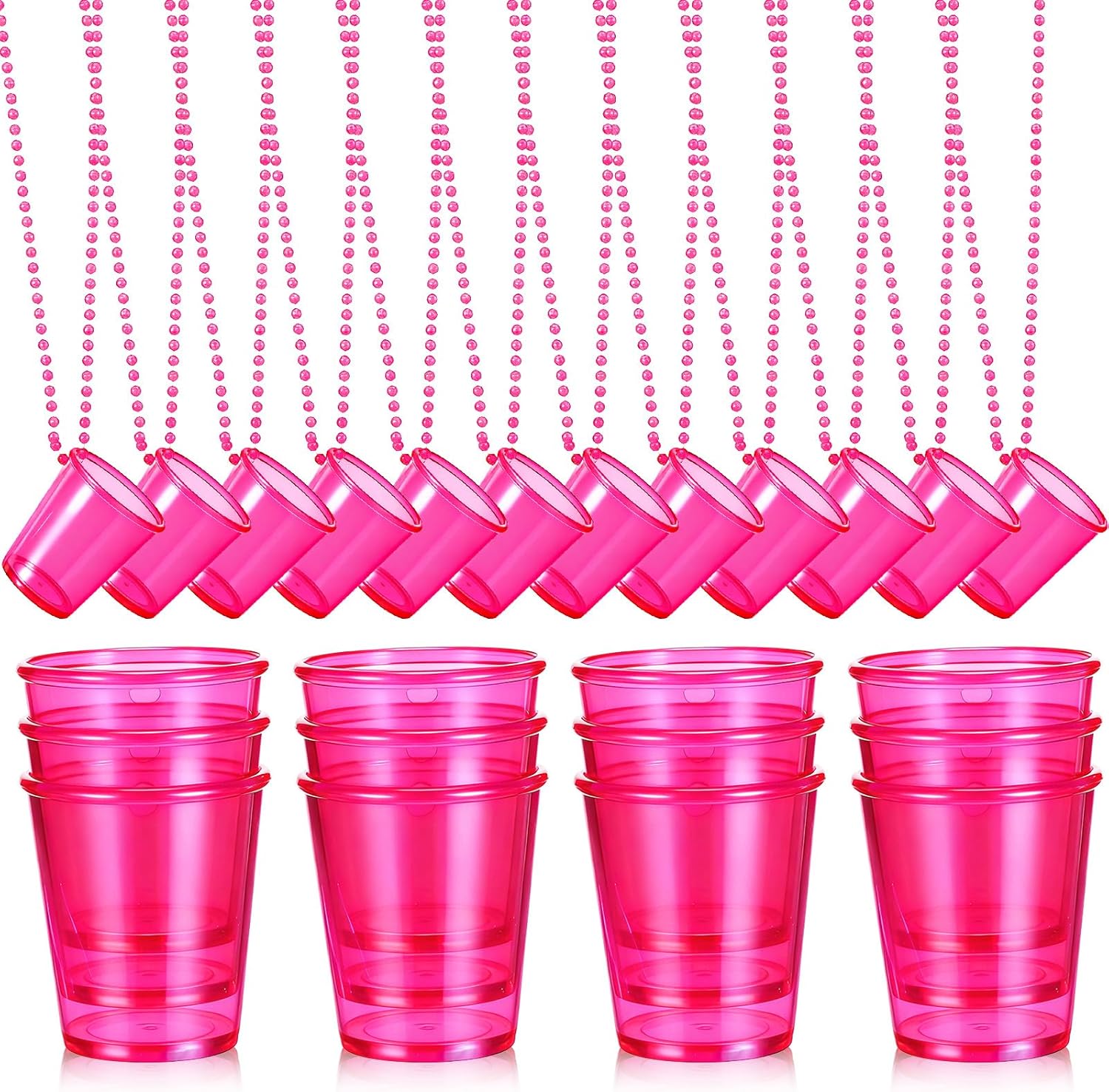 Sureio 24 Pack Rose Red Shot Glass Necklaces front view for party favors.