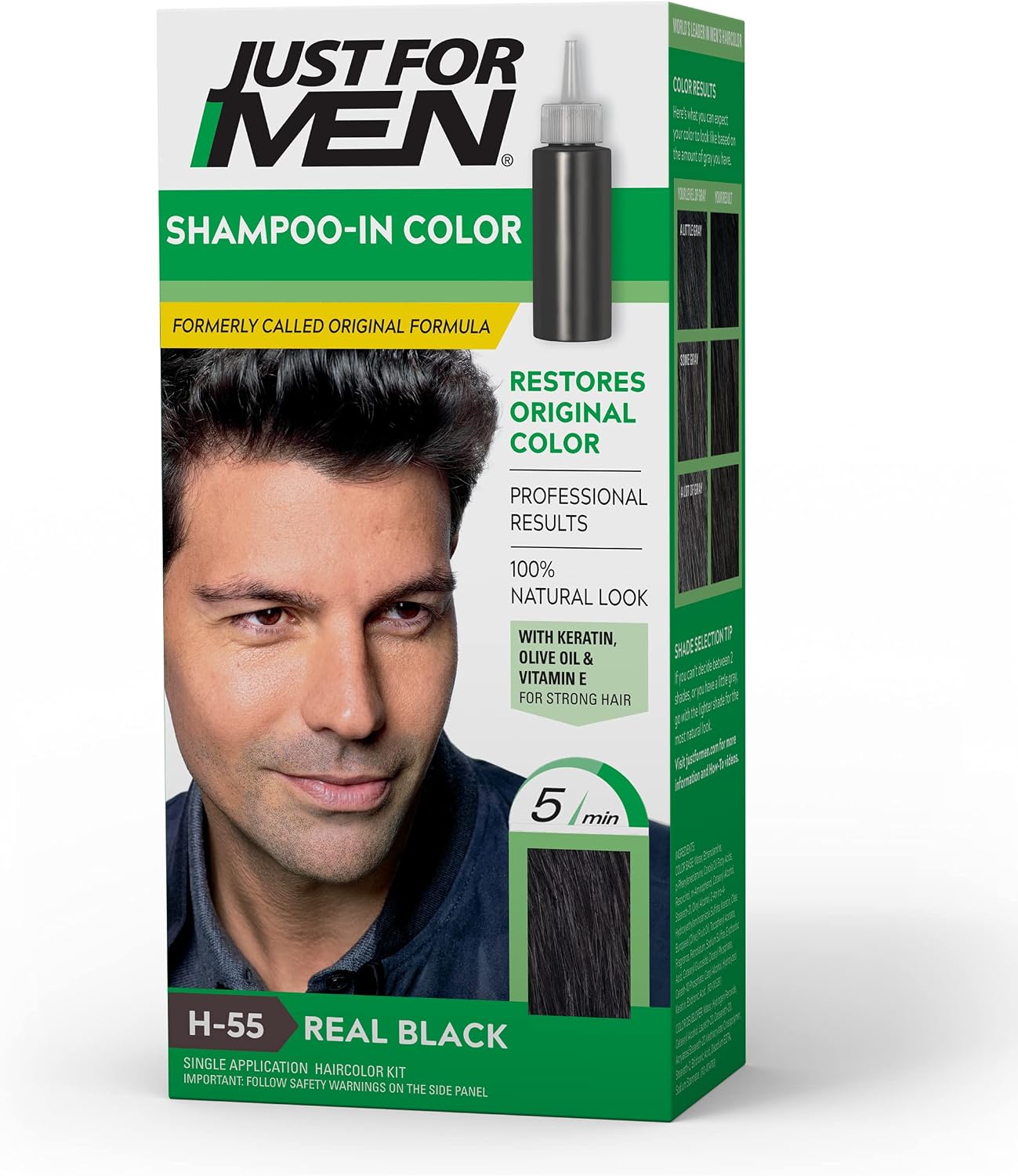 Just For Men Shampoo-In Color Real Black H-55 front view