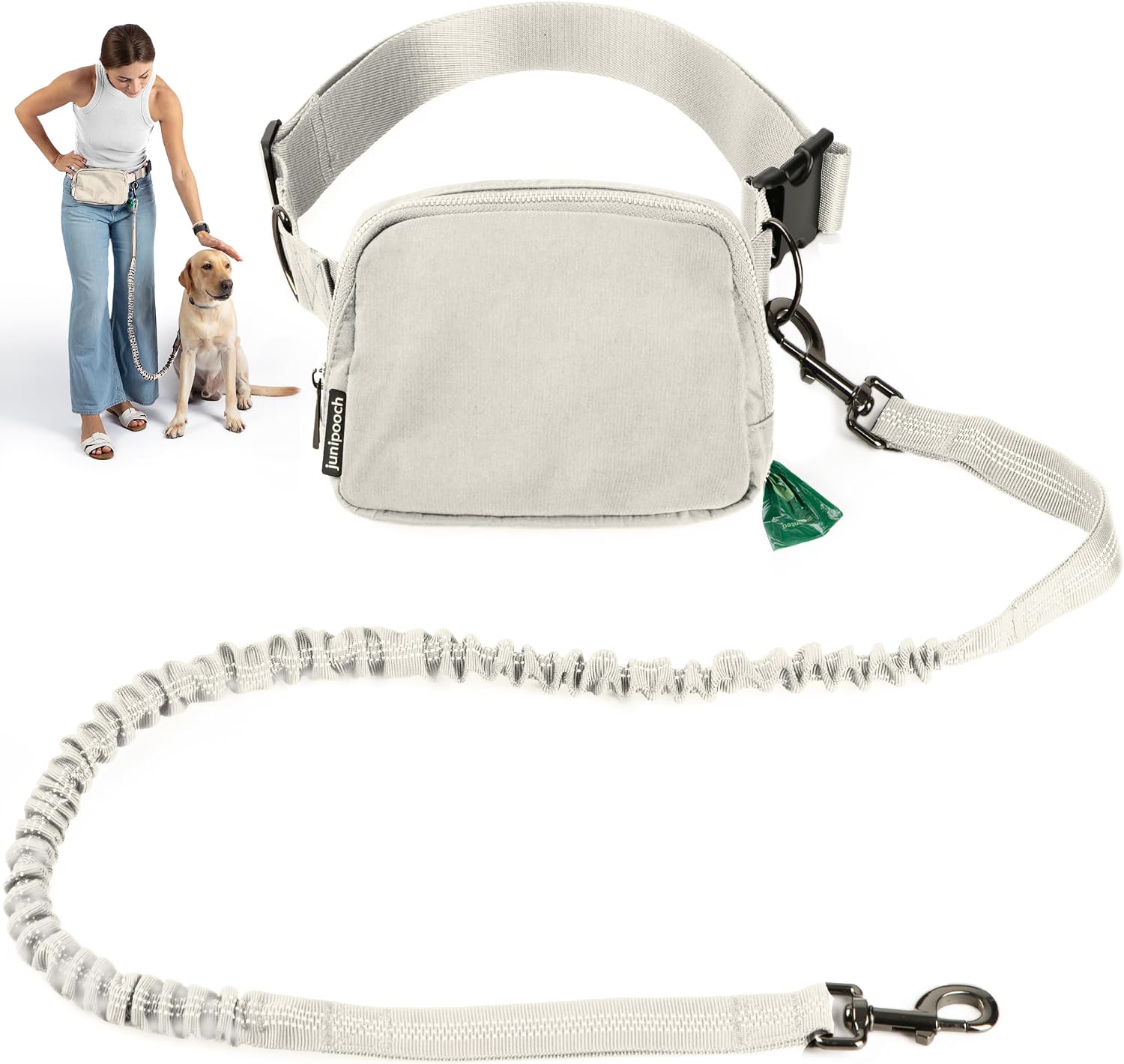 Junipooch hands free dog leash ivory front view walking accessory