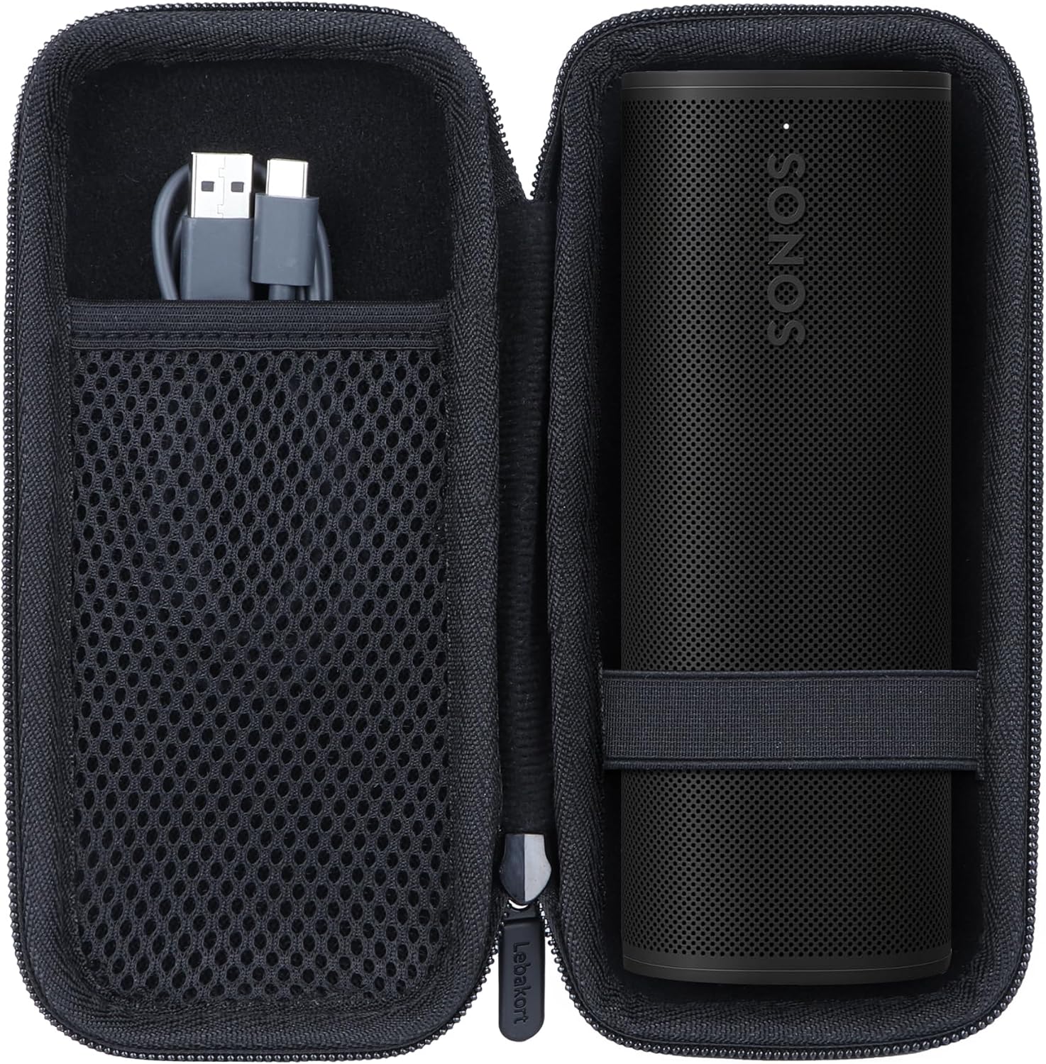 Lebakort hard protective speaker case front view showing black nylon exterior