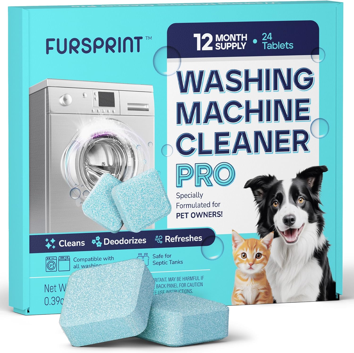 Fursprint washing machine cleaner tablets front view pack for pet hair removal