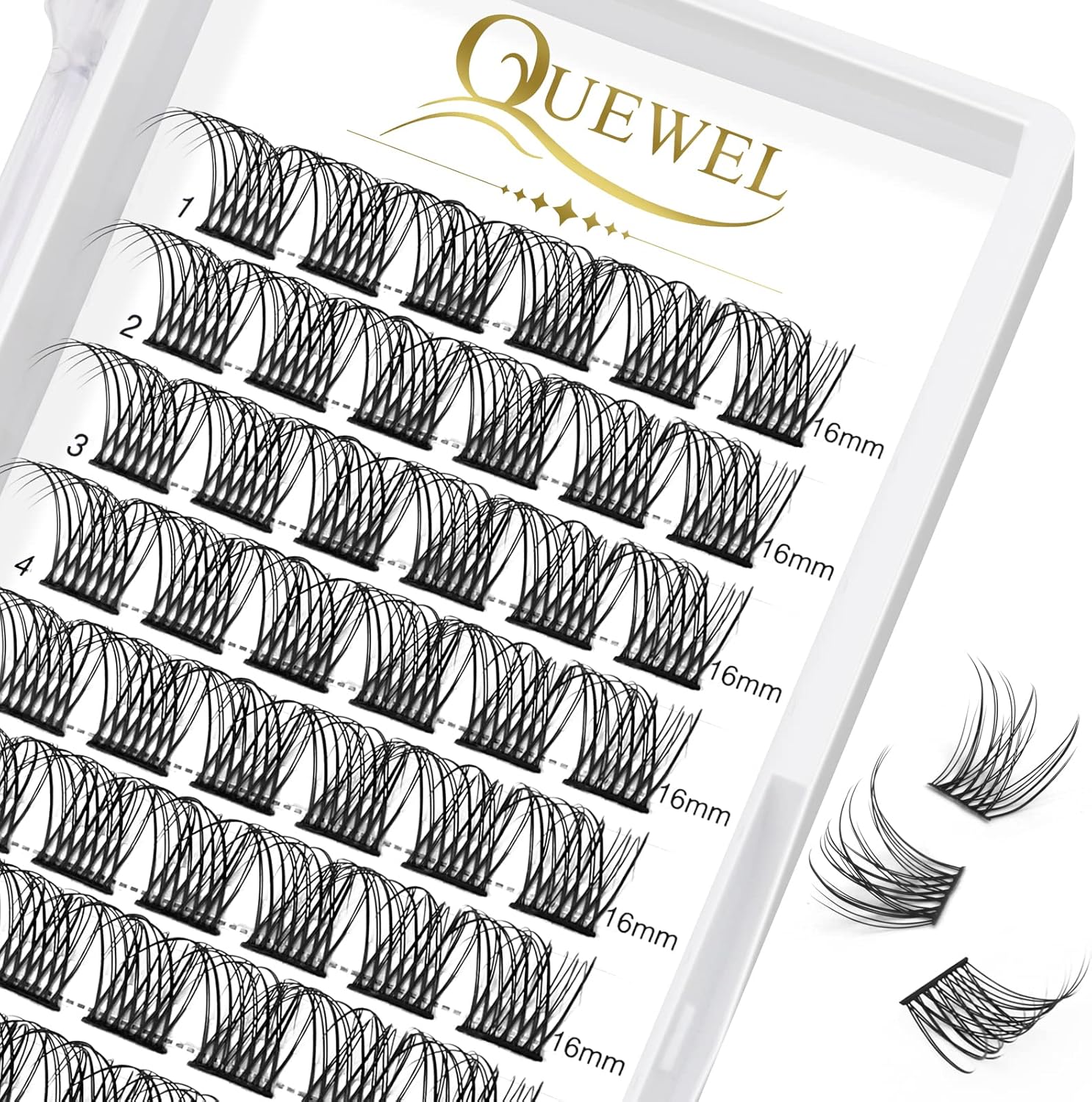 QUEWEL Lash Clusters 72 Pcs Cluster Lashes Wide Stem Eyelash Clusters C/D Curl 8-16mm DIY Eyelash Extensions Natural Style for Self Easy To Use at Home (Natural-D-16) - Image 1