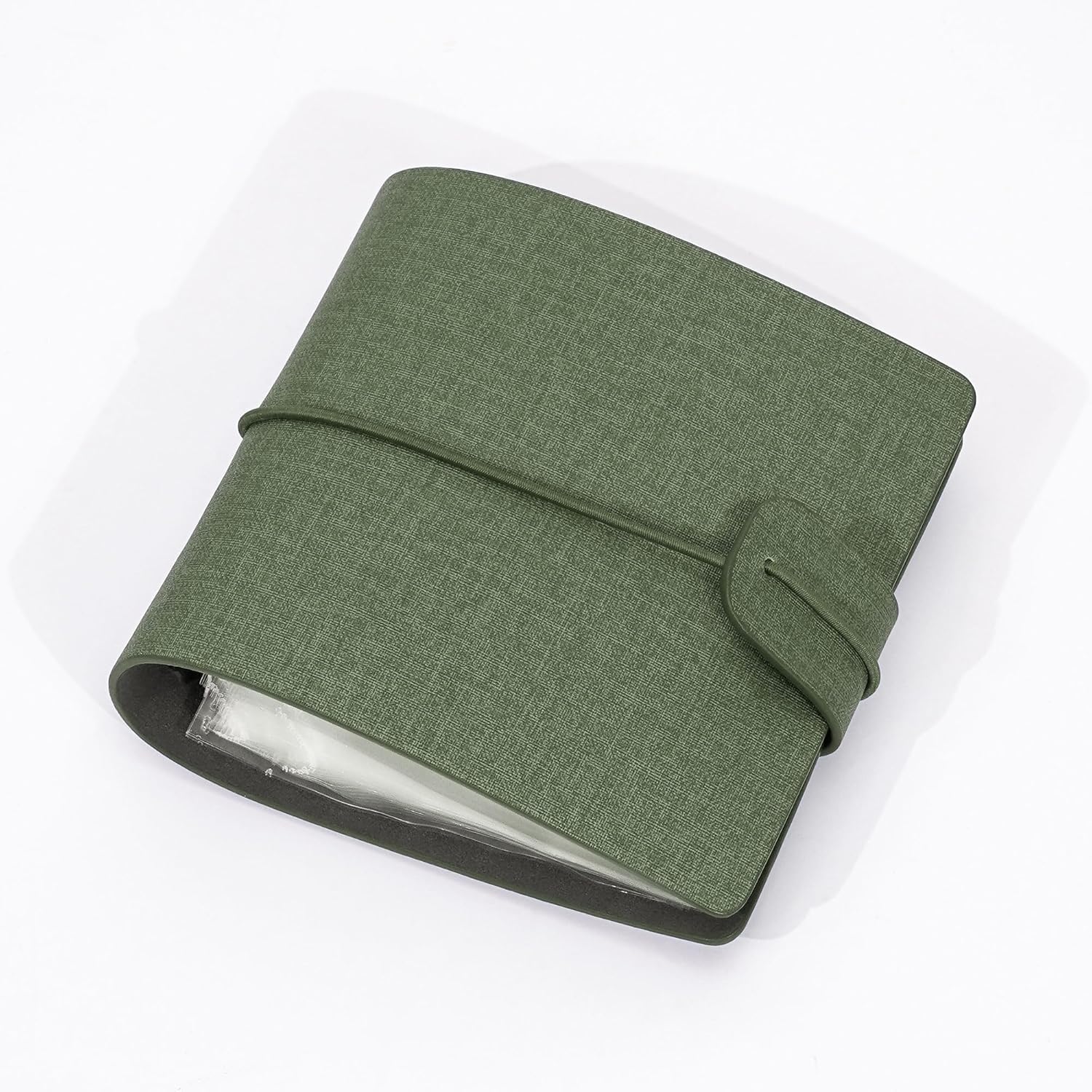 Vienrose 80 pockets mini polaroid photo album green front view showing elegant PU leather cover and secure strap closure.