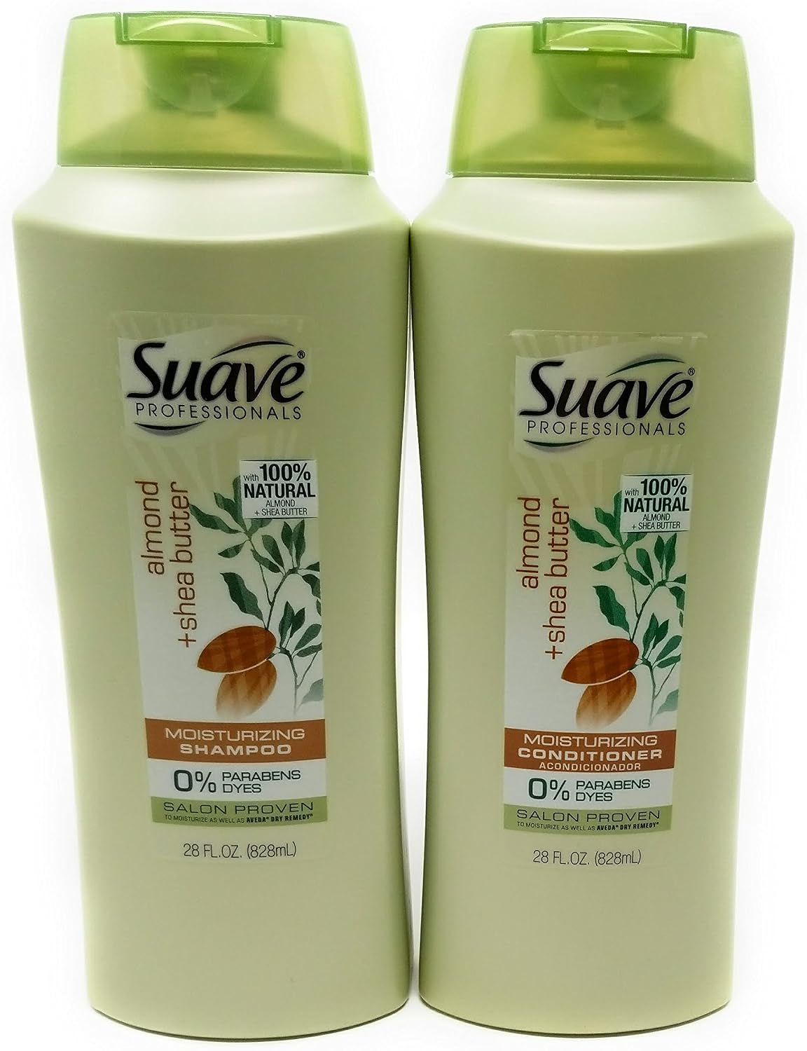 Suave Professionals almond and shea butter shampoo and conditioner front view bottles