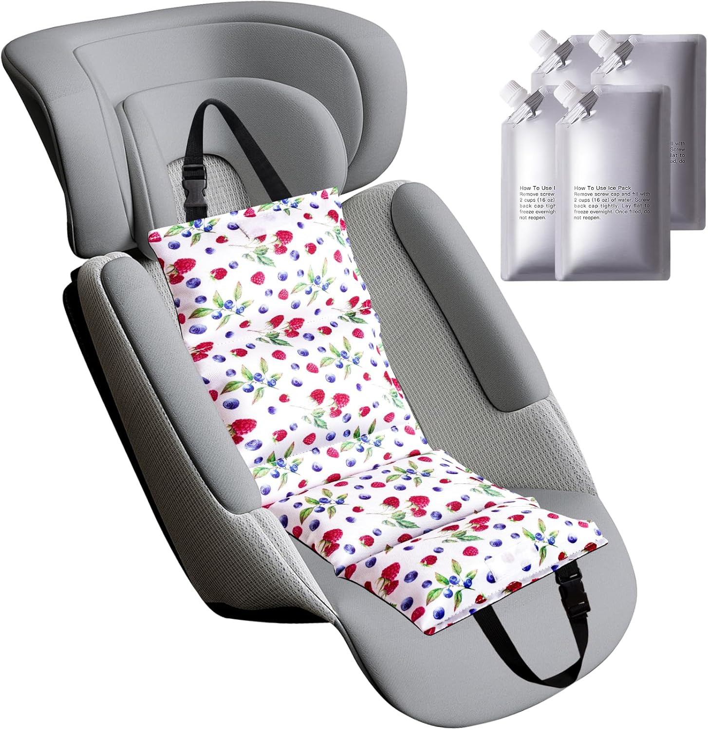 NCVI Car Seat Cooling Pad front view in blueberry color displaying its universal fit layout.