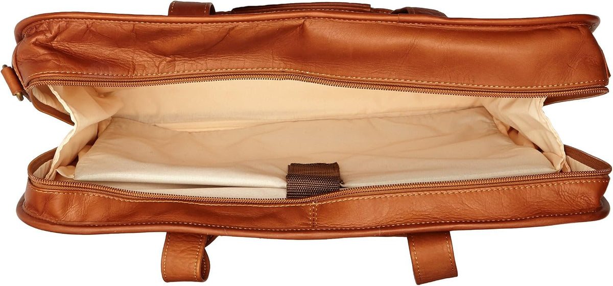 Claire Chase leather computer bag rear trolley sleeve view