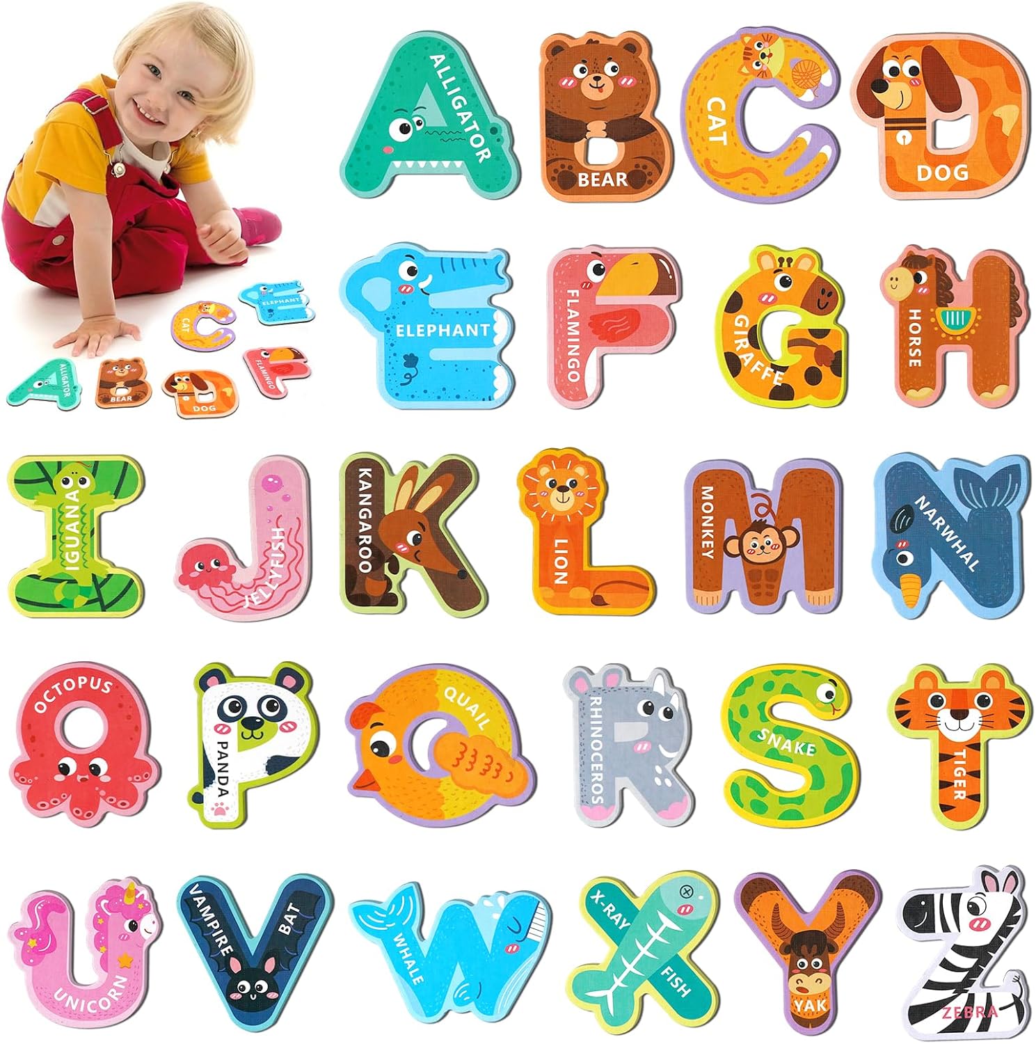 Soarly 26 piece animal alphabet magnetic letters set front view