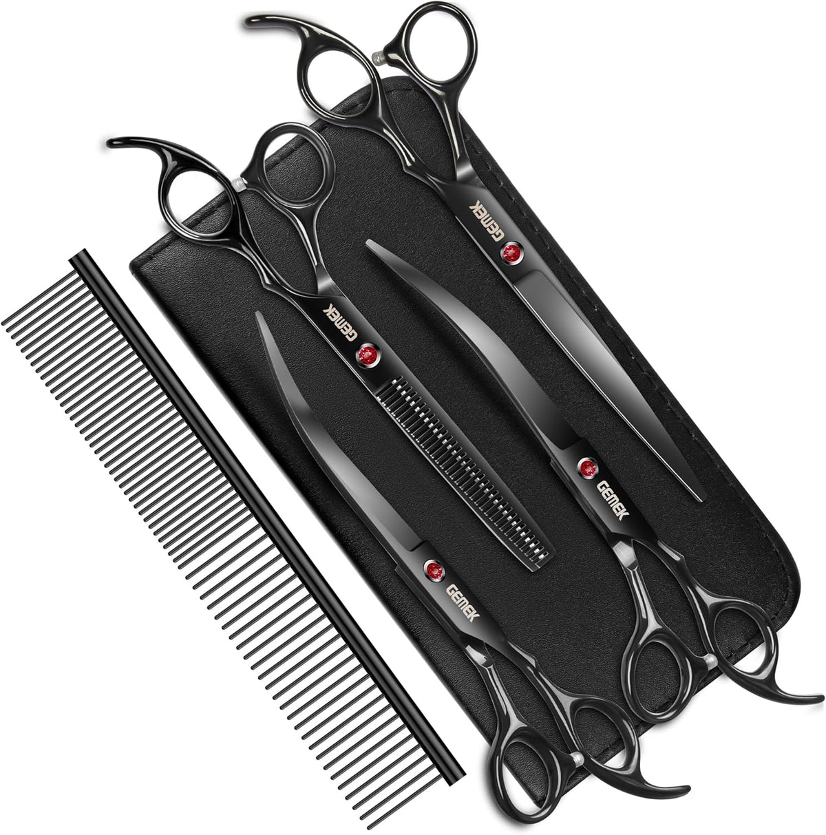 Dog Grooming Scissors with Safety Round Tips Stainless Steel Professional Dog Grooming Kit - Thinning, Curved Scissors and Comb for Cat Pet (Pink 4 in 1) - Image 14