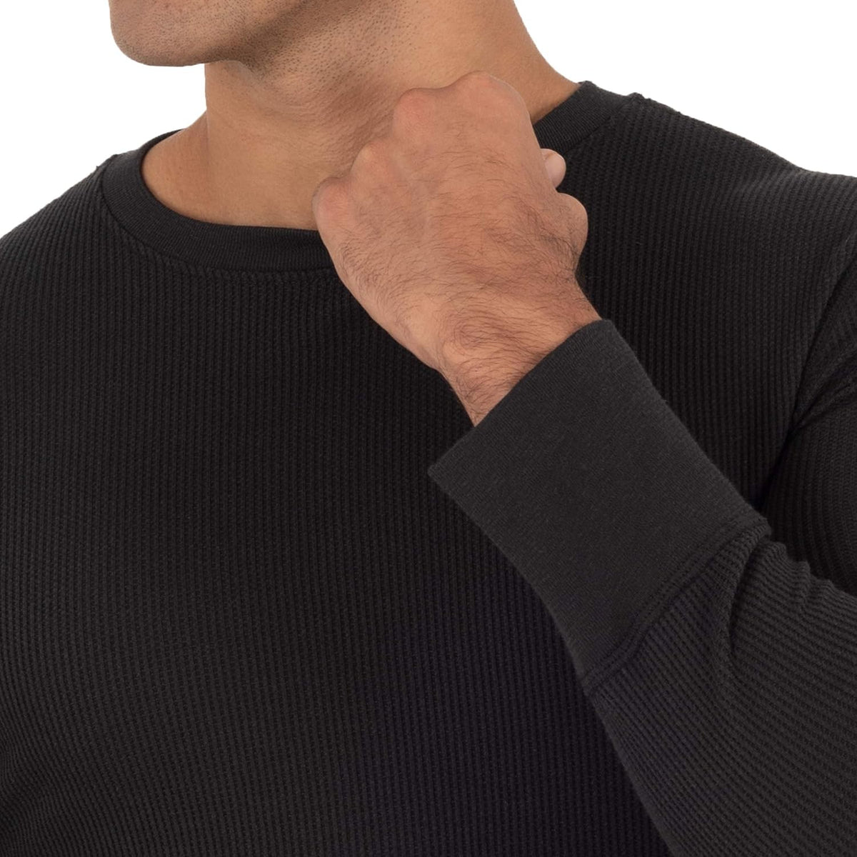 Rib-knit cuffs detail on the long sleeve men's athletic fit base layer
