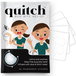 Quitch bug bite itch relief patch front view of the packaging pouch.