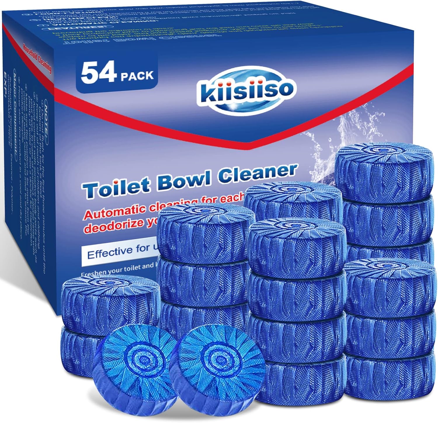 KIISIISO Multipurpose Bathroom Cleaners, 54 Pack Commercial & Household Toilet Bowl Cleaners, Blue Toilet Bowl Tablets Drop in Tank, Janitorial Deodorizers - Image 1
