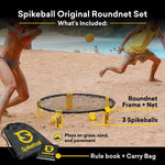 Spikeball roundnet game set assembled on green lawn surface