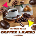 Premium whole roasted espresso beans covered in rich bittersweet dark chocolate coating