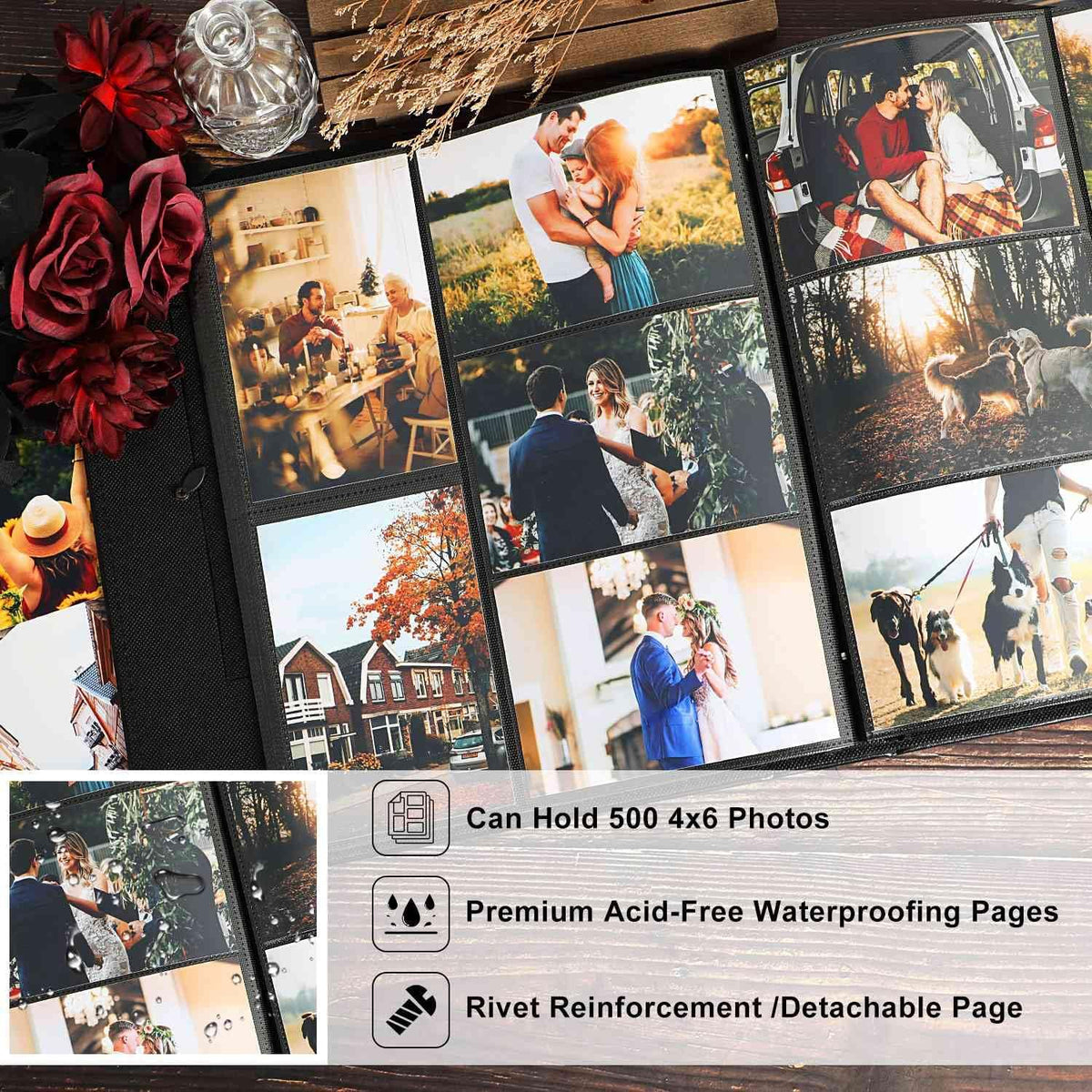 Ywlake Photo Album 4x6 500 Pockets Photos, Extra Large Capacity Family Wedding Picture Albums Holds 500 Horizontal and Vertical Photos Brown - Image 6