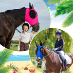 Horse wearing purple elastic fly mask for UV protection