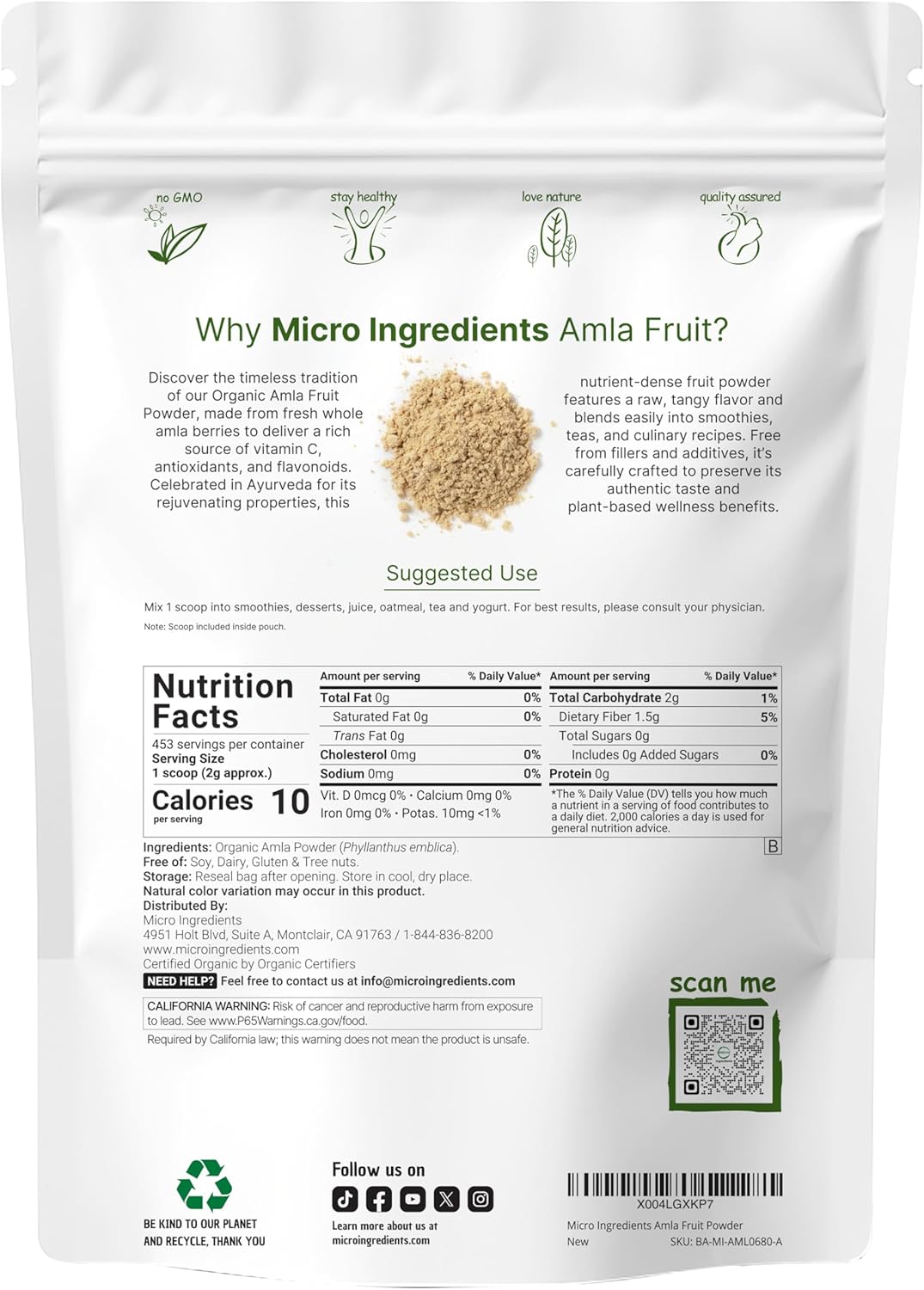 Close up view of fine texture organic amla fruit powder