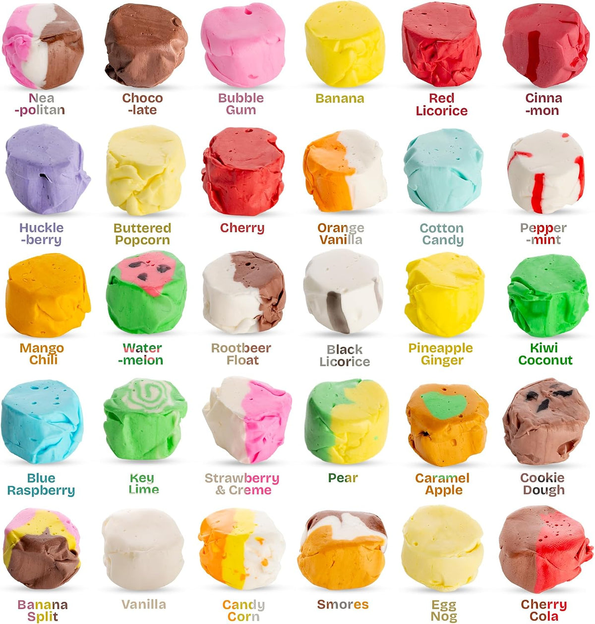 Snackathon 4 pound gourmet chewy salt water taffy bulk box top view