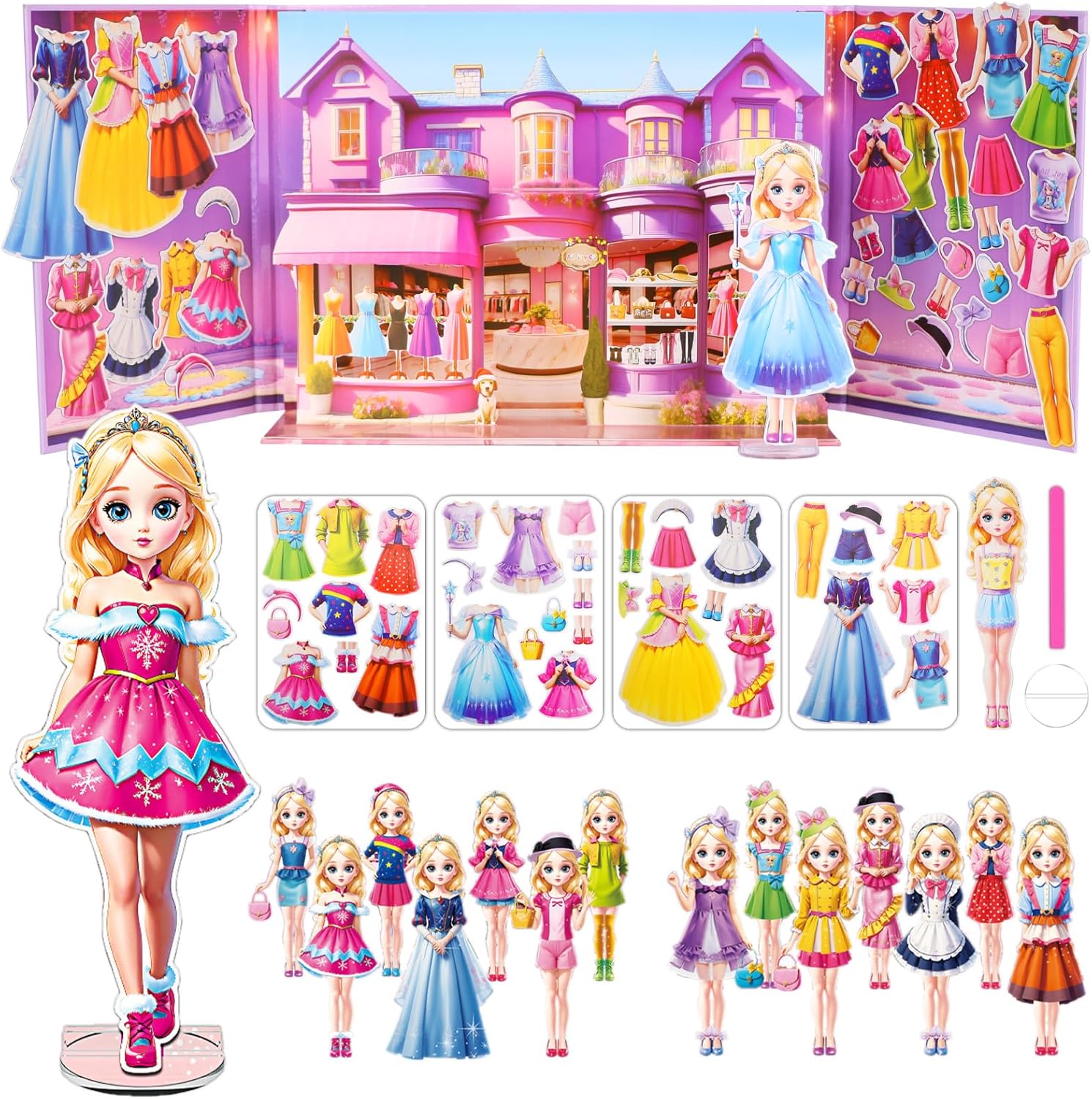 Yuzee Princess Magnetic Dress Up Games front view showing packaging and doll character