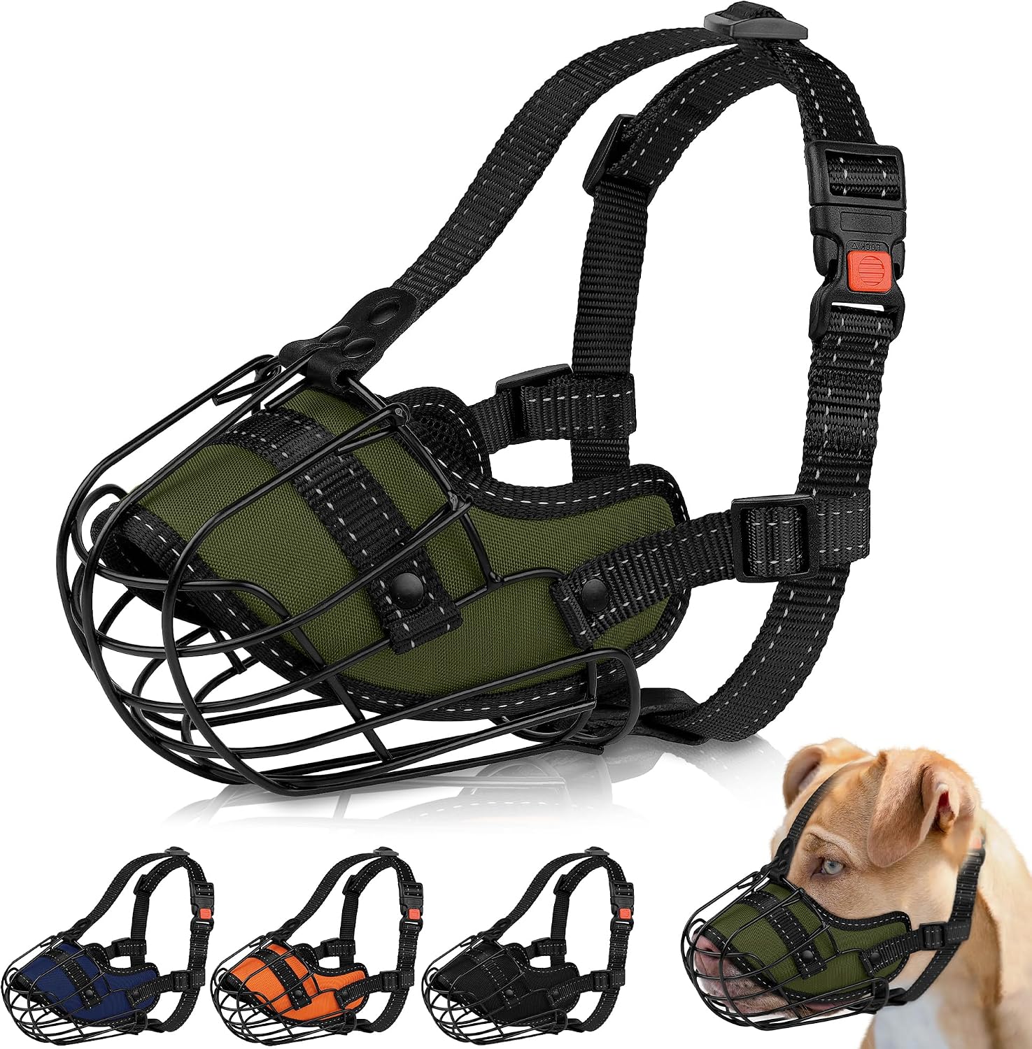 Oopsdoggy Pitbull reflective metal wire basket muzzle front view