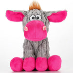 Loncoldy plush dog chew toy front view showing durable pink donkey design for pet interactive play.