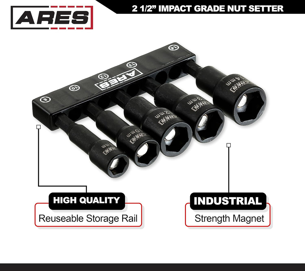 ARES impact grade magnetic nut setter close up of tips