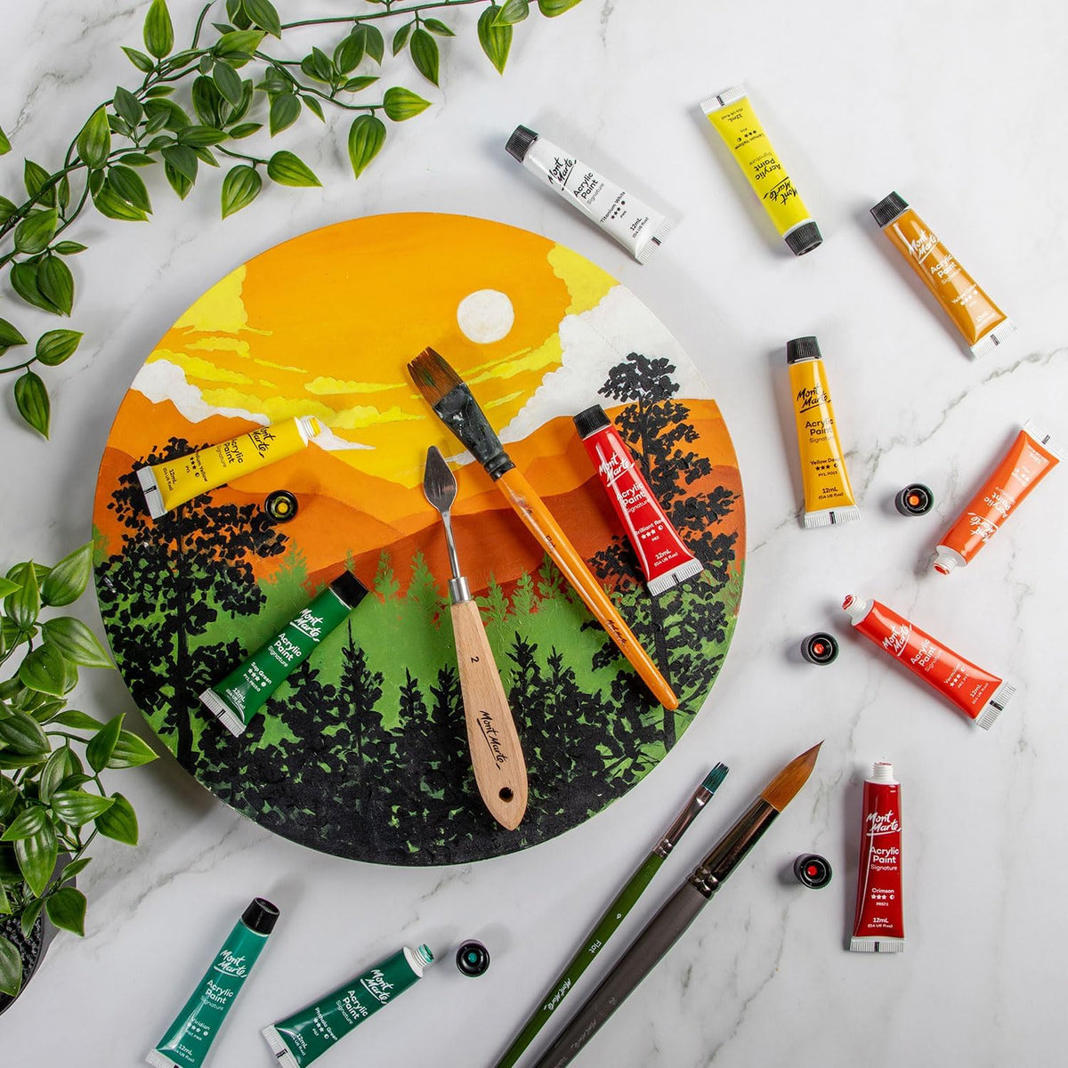 Assorted vibrant color tubes of Mont Marte acrylic paint set