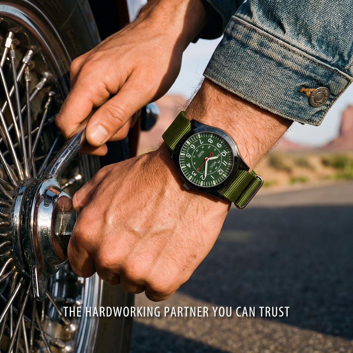 Infantry MDC tactical watch green dial detail