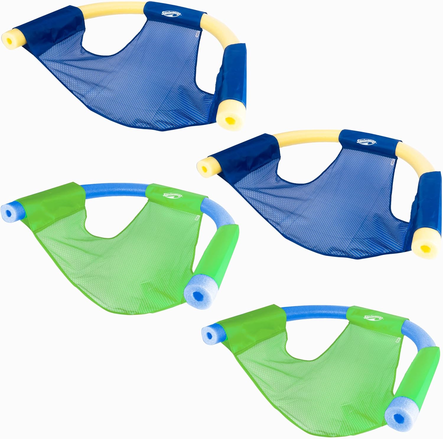 SwimWays Mesh Floating Pool Chair Noodle Slings four pack front view showing premium mesh water accessories.