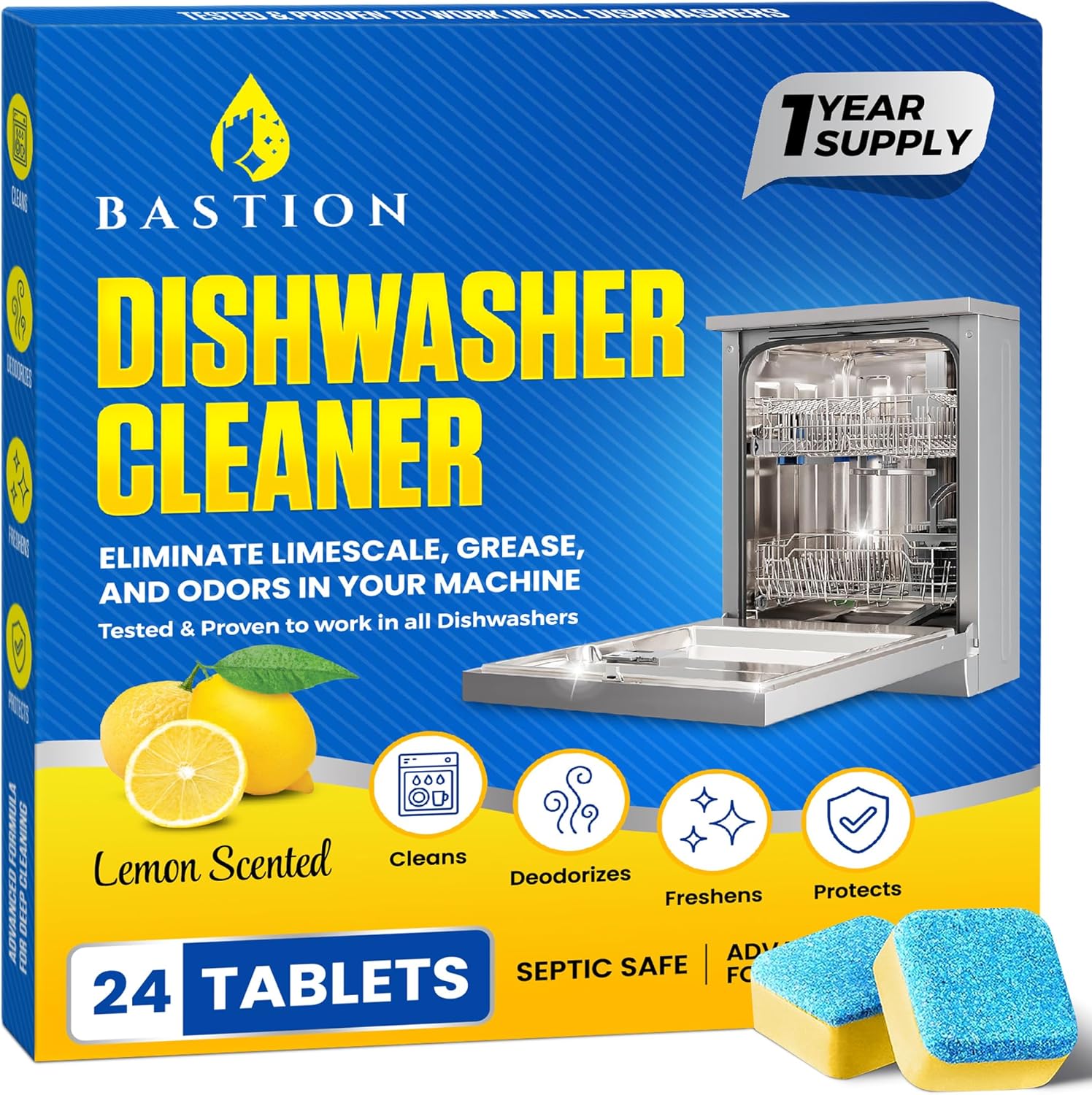 Bastion dishwasher cleaner tablets twenty four pack front view