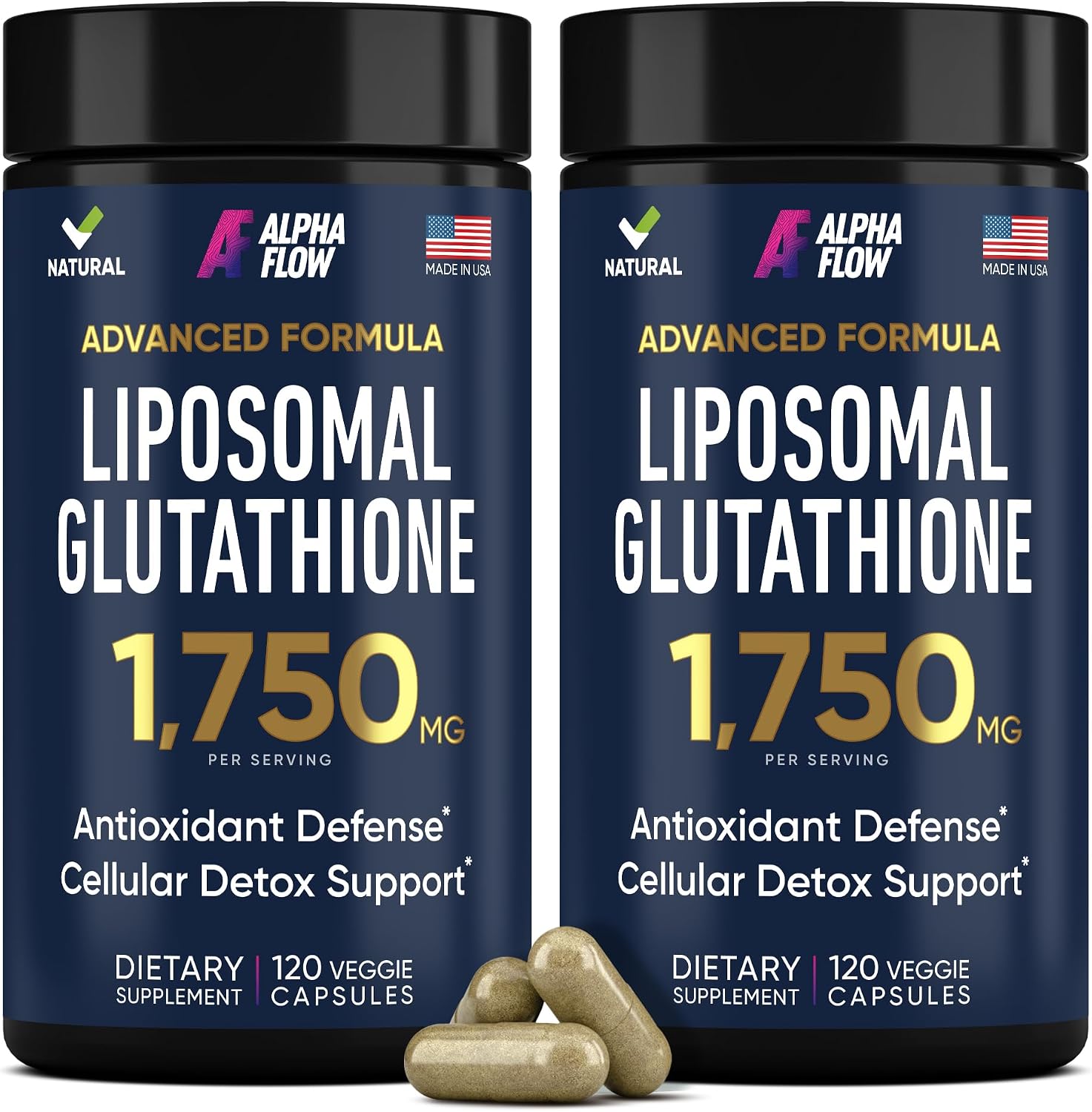 Alpha Flow liposomal glutathione supplement front view bottle