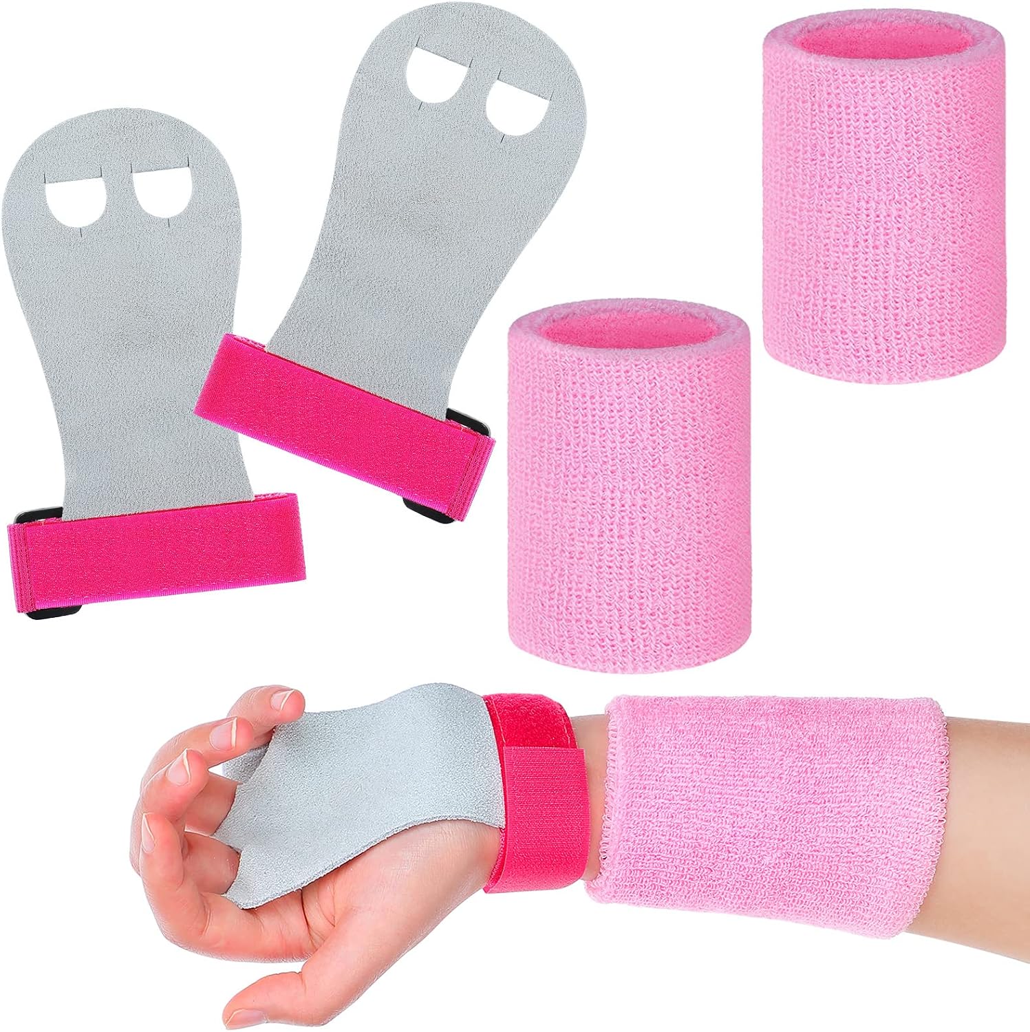 Civaner gymnastics grips and wristbands set front view showing pink design
