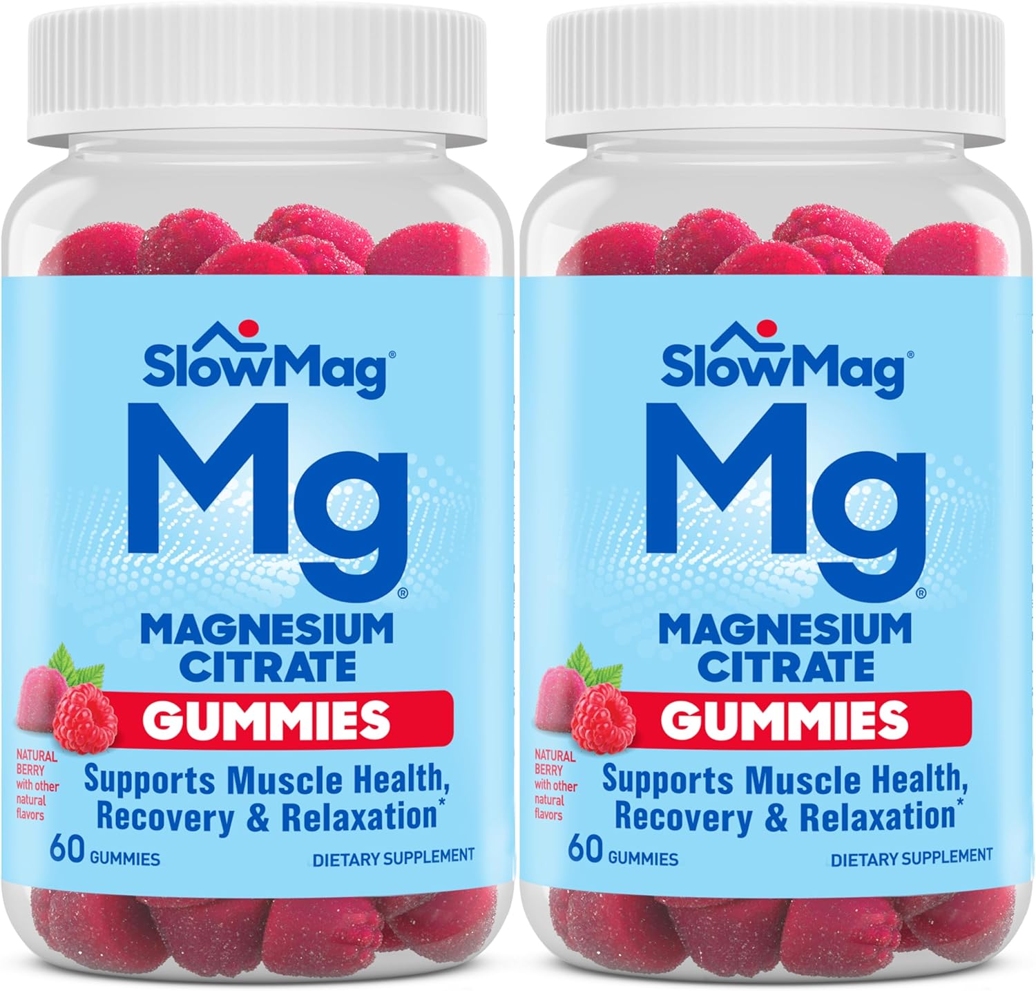 SlowMag Magnesium Citrate Gummies, 60 Count, Supports Muscle Health, Natural Berry Flavor, Recovery & Relaxation Pack of 2 - Image 1