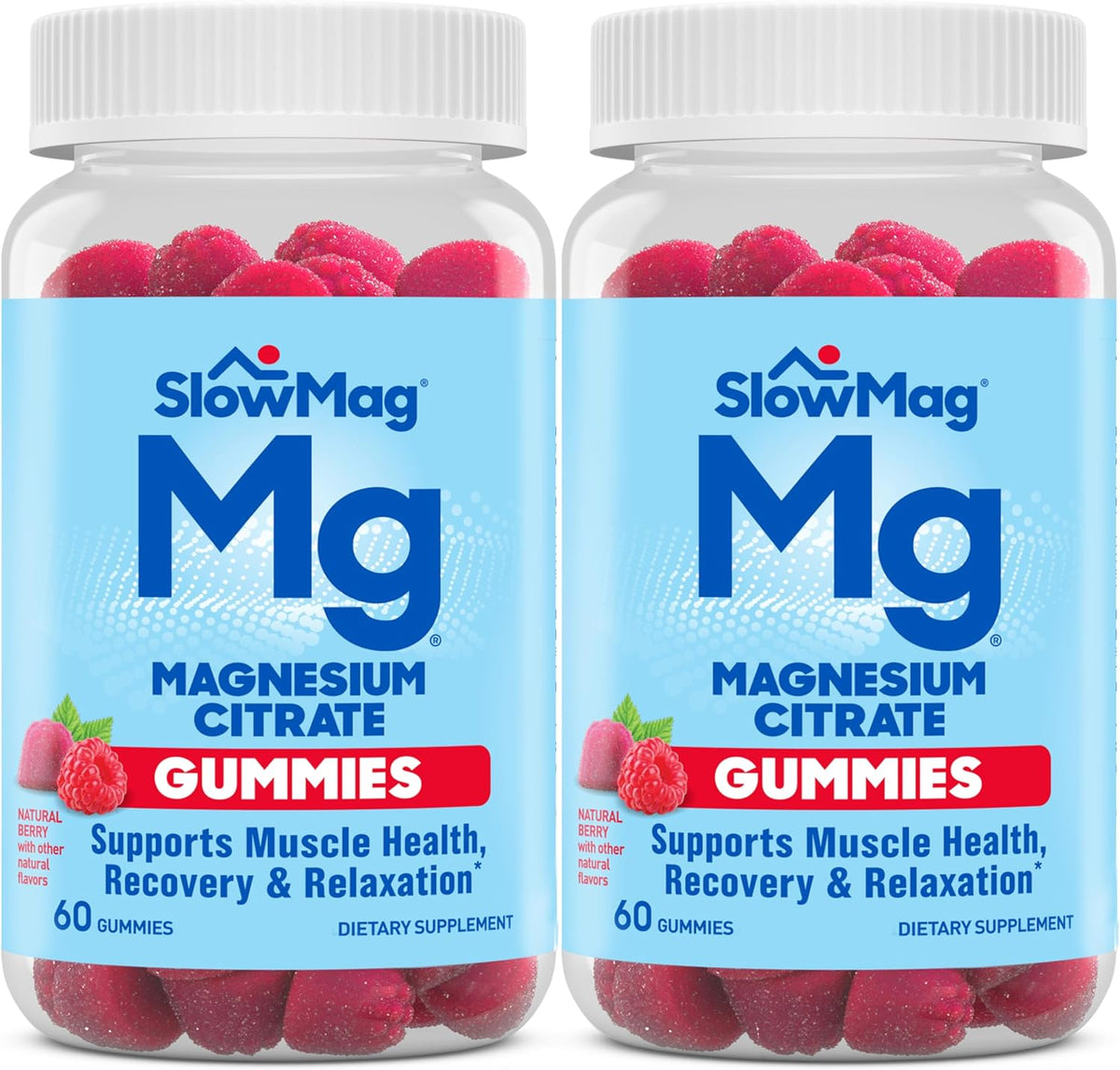 SlowMag Magnesium Citrate Gummies, 60 Count, Supports Muscle Health, Natural Berry Flavor, Recovery & Relaxation Pack of 2 - Image 1