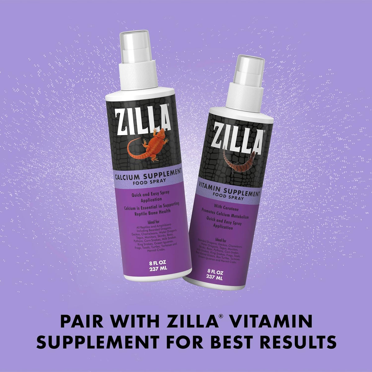 Side view of 8 fluid ounce Zilla calcium spray bottle