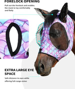 Close up of forelock opening on horse fly mask
