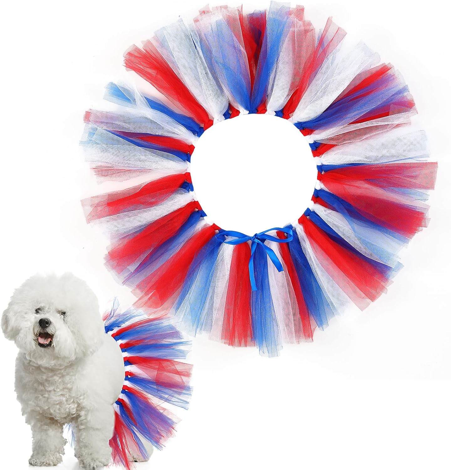 Locmeo dog tutu tulle skirt front view patriotic pet outfit
