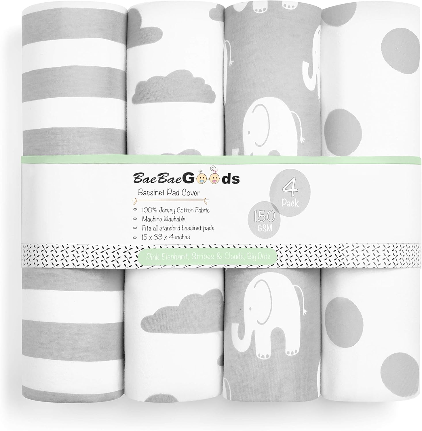 BaeBae Goods bassinet fitted sheets 4 pack front view