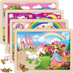 SYNARRY Large Unicorn Princess Fairy Wooden Puzzles front view of premium educational gift box for girls.