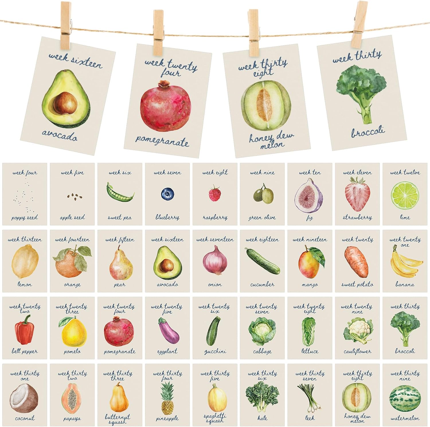 Eaasty locally grown baby shower decorations front view of pregnancy milestone cards